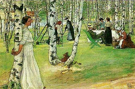 Carl Larsson frukost i det grona-mellan de vita stammarna